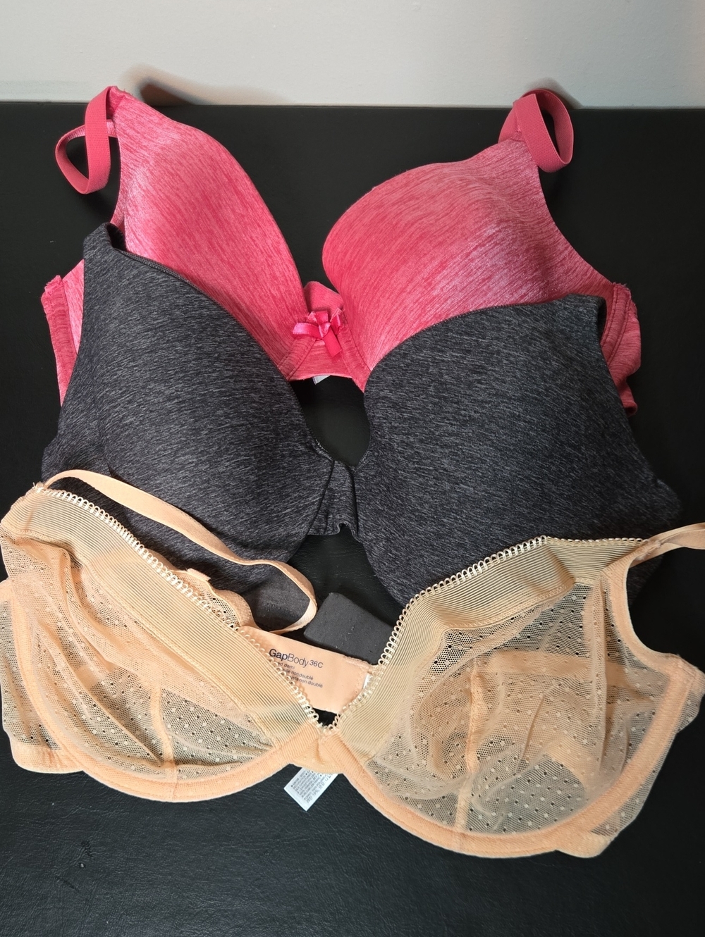 Three-Pack Women’s Bras in Pink, Charcoal & Beige - Mixed Styles